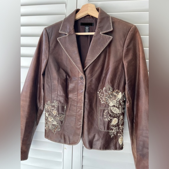Vintage Leather Embroidered Jacket As Seen On Phoebe Buffay & Lorelai Gilmore - Picture 7 of 12